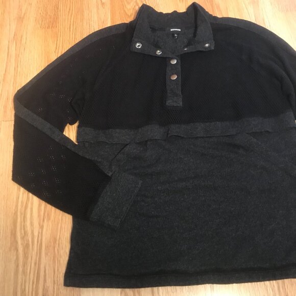 Monrow Mesh Sleeve Snap Button Sweatshirt Mixed Media Size S - Picture 7 of 9